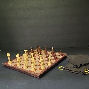 Folding Wood looking 12"x 12"  CHESS & CHECKERS Board, chess pieces